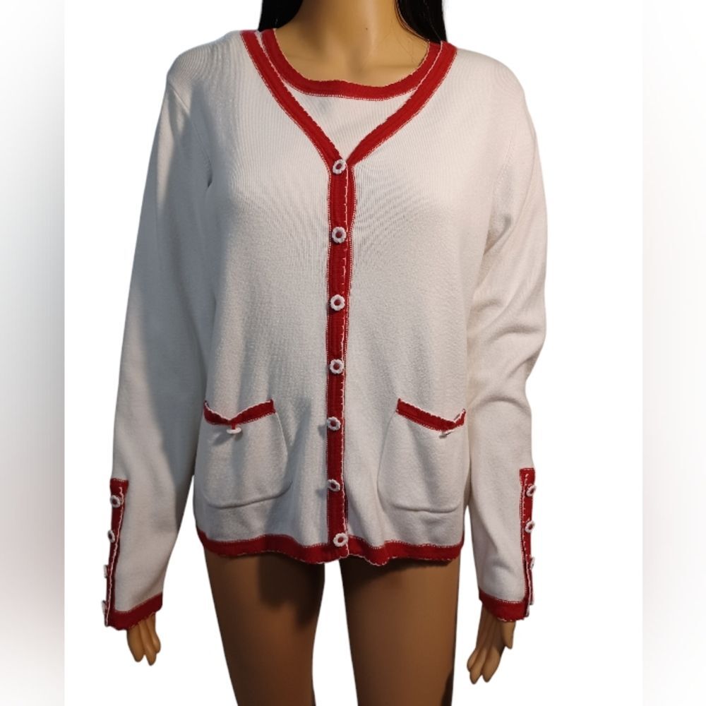 Red & White 2 Piece Sweater Combo with Flower Buttons!